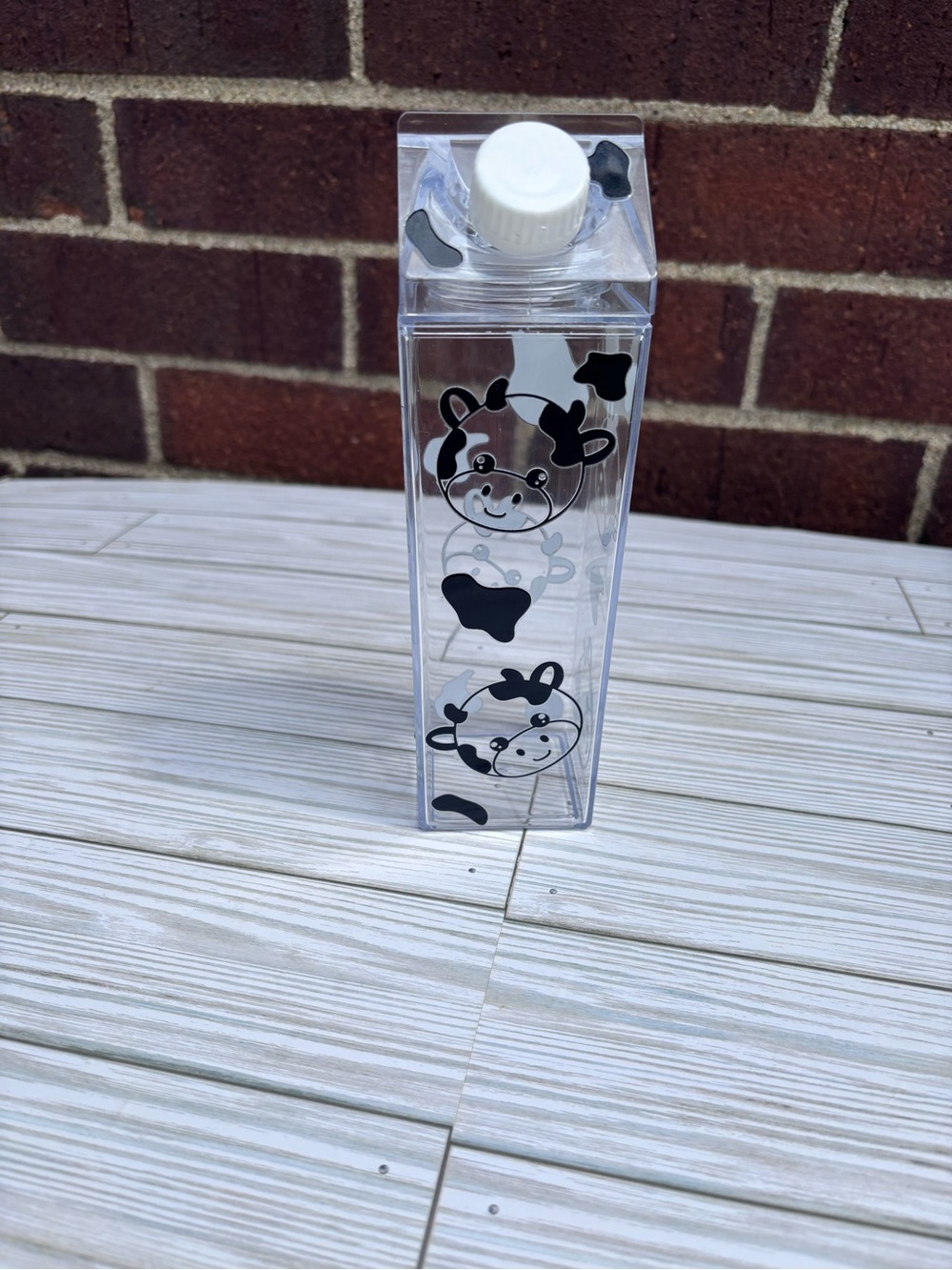 Clear Small Pet Water Bottle with Black Cow Print